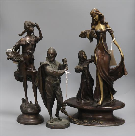 Three bronze figures tallest 47cm